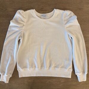 Rebecca Minkoff Janine Long Sleeve Puff Shoulder Crewneck Sweatshirt-White-Sze M